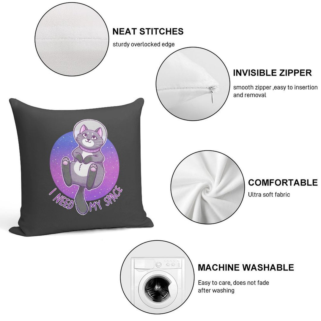I Need My Space Astronaut Kitty Soft Reinforced Edging Throw Pillow