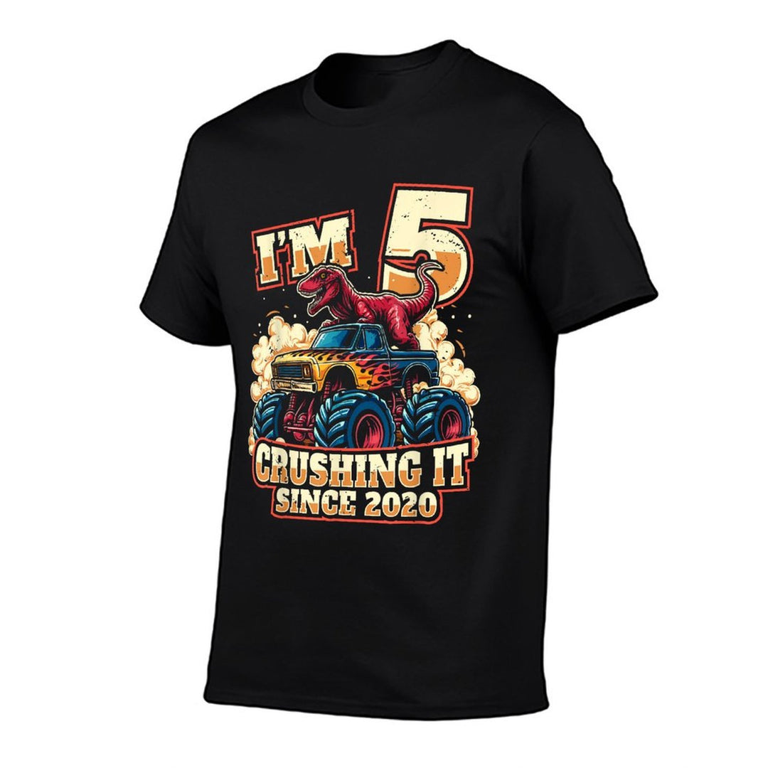 5 Year Old Boys 5th Birthday Dinosaur Monster Truck Party  Affordable Price T-Shirt