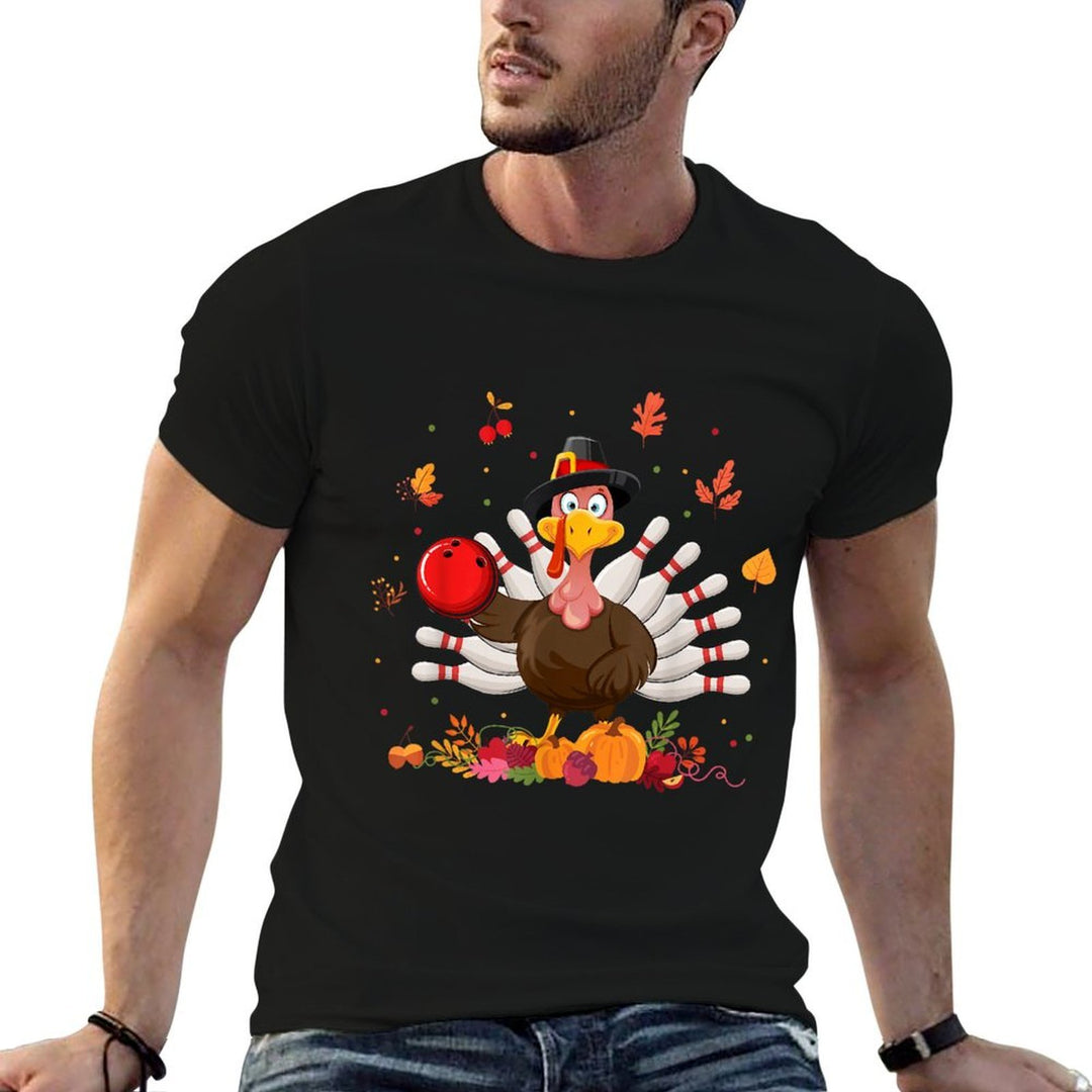 Happy Thanksgiving Turkey Bowling Lover Fall Turkey Autumn  Polyester Blend T-Shirt