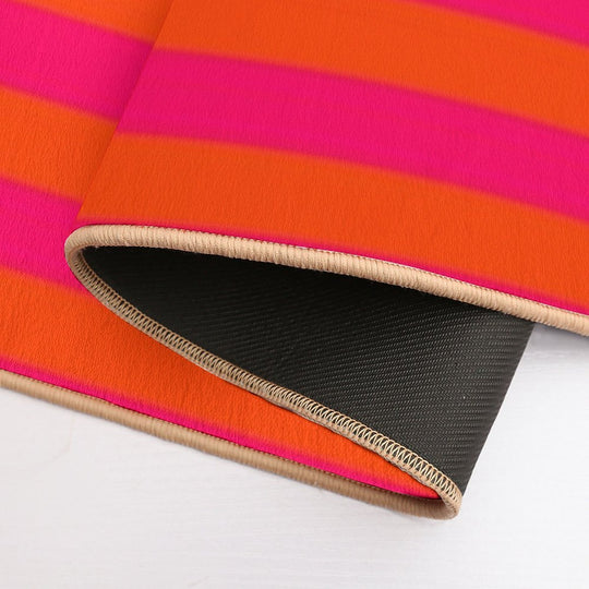 Orange Pop And Hot Neon Pink Horizontal Stripes  Fade-Resistant Bath Mat
