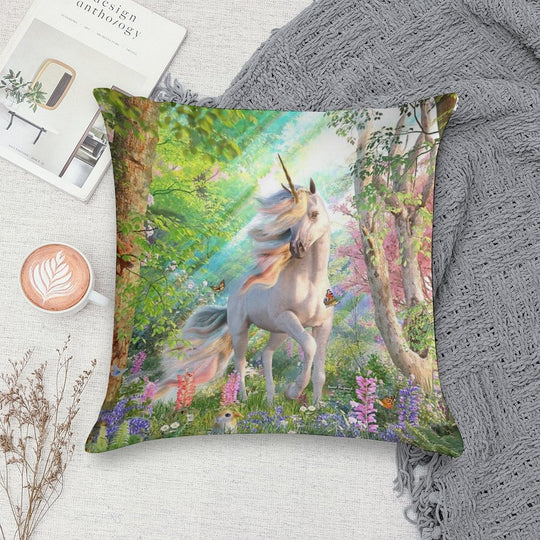 Unicorn Enchanted Forest Soft Hidden Zipper Throw Pillow