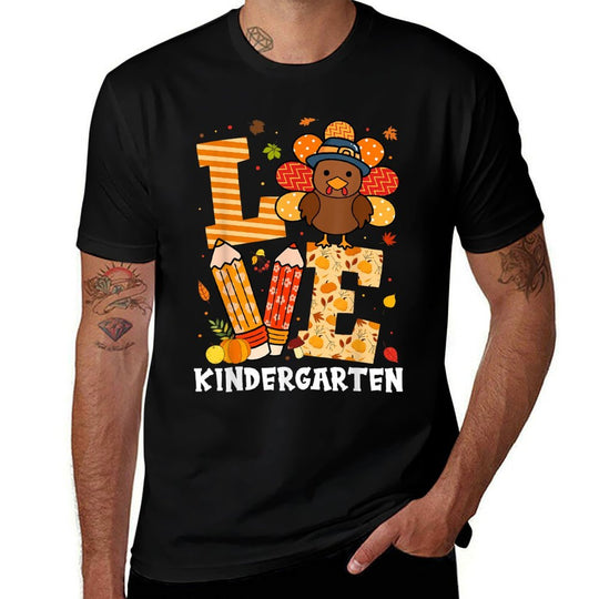 Thanksgiving Love Kindergarten Teacher Turkey Autumn Fall  Polyester Blend T-Shirt