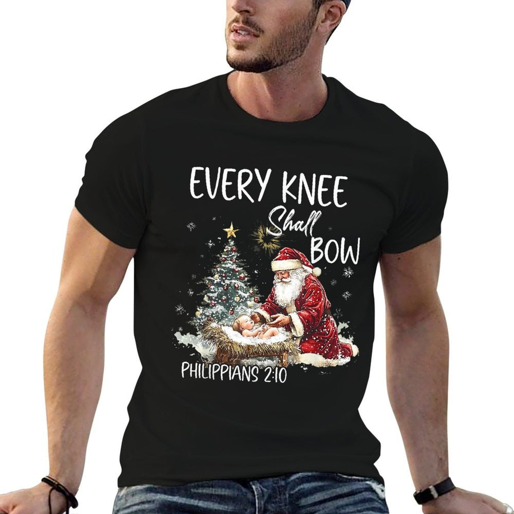 Vintage Every Knee Shall Bow Santa Clause Religious Xmas  Oversized Silhouette T-Shirt