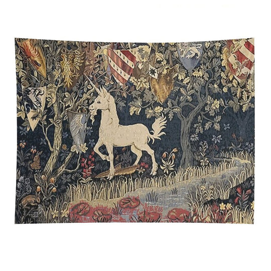 Medieval Unicorn Midnight Floral Tapestry Tapestry