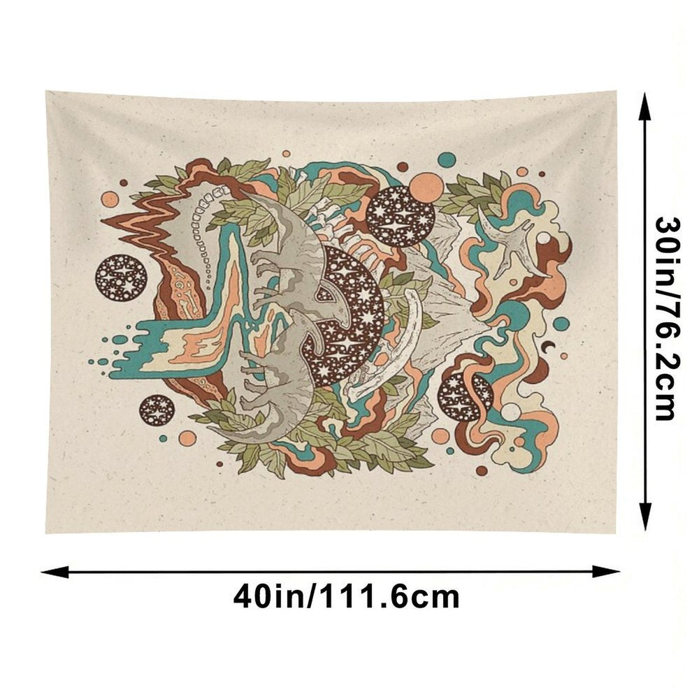 Lost Portal Parasaurolophus  Retro Rainbow Palette  Dinosaur Science Fiction Art Tapestry
