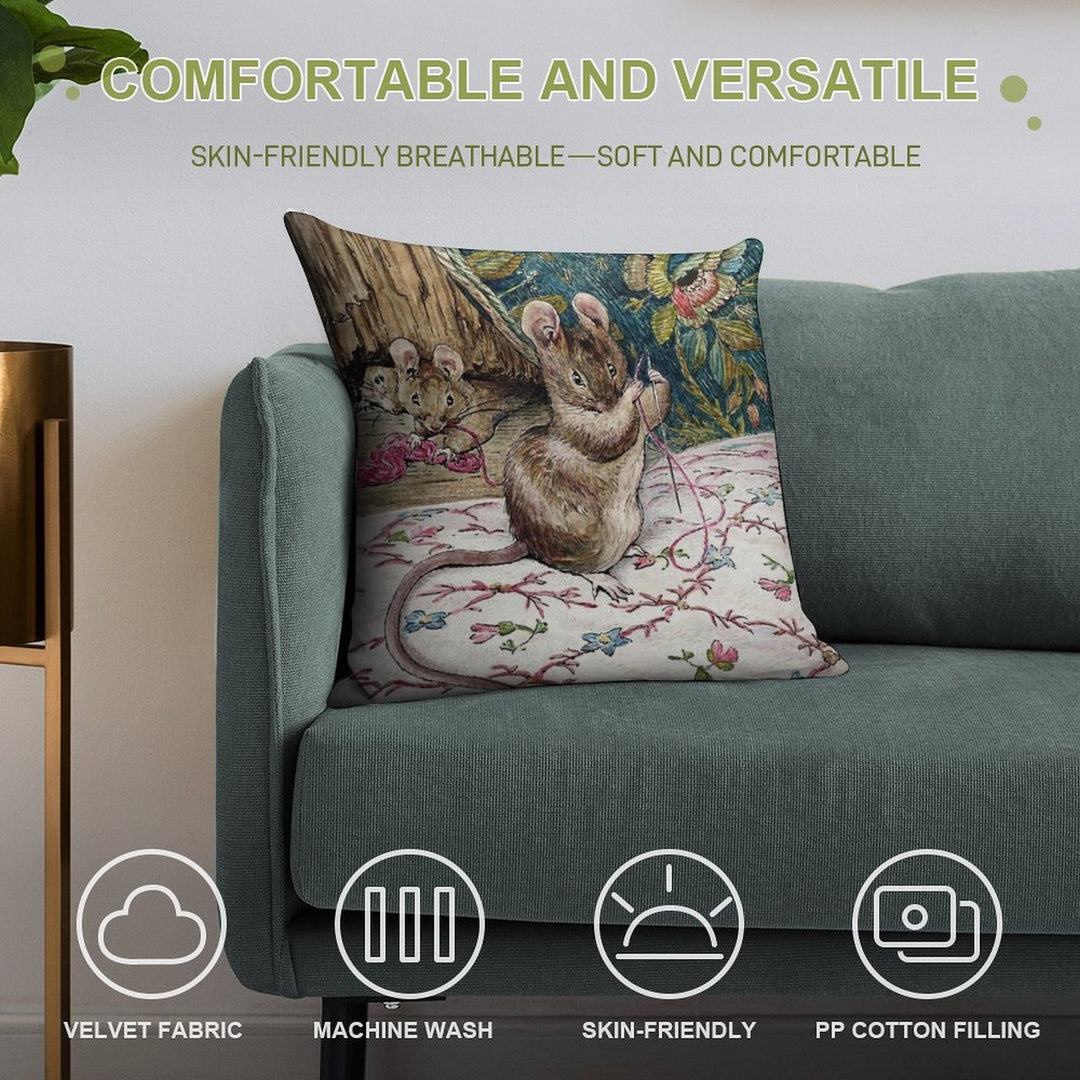 The Mice Go to Work - The Tailor of Gloucester - Beatrix Potter Soft Gift Ready Throw Pillow