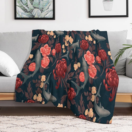 Botanical Shark (Red And Blue) Versatility Throw Blanket