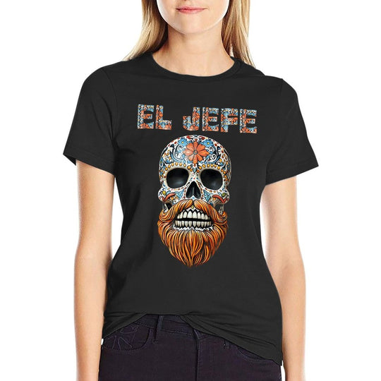 El Jefe Skull Mexican Boss Spanish Dia De Los Muertos  Trendy Pattern T-Shirt