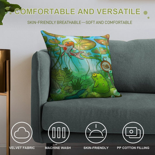 Peaceful Underwater Lilypads with Frog And Koi Fish Art Soft Multiple Sizes Throw Pillow