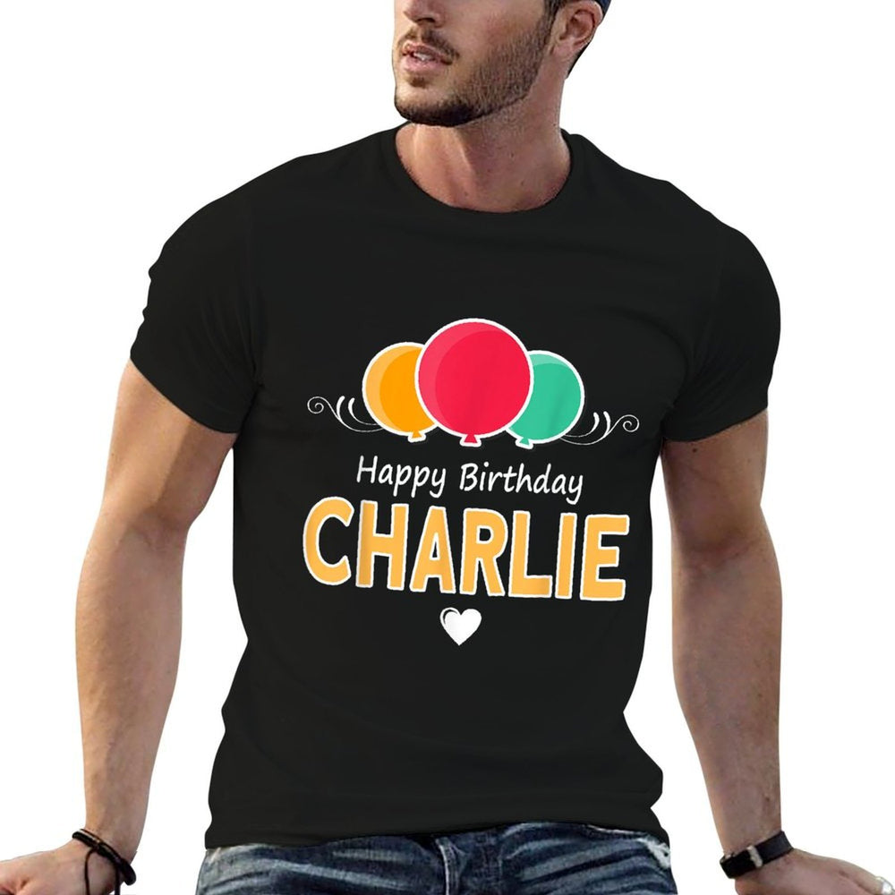 Charlie Happy Birthday Saying  Ribbed Collar T-Shirt