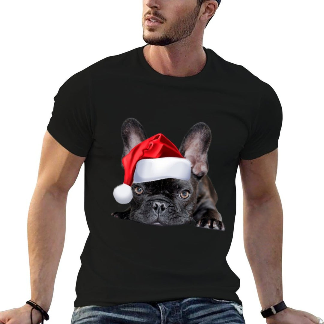 Cute French Bulldog Santa Hat Frenchie Image Christmas Gift Sweatshirt  Tagless Design T-Shirt