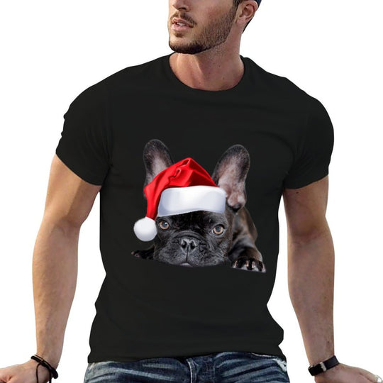 Cute French Bulldog Santa Hat Frenchie Image Christmas Gift Sweatshirt  Tagless Design T-Shirt