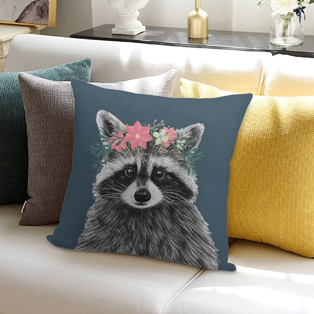Raccoon Floral Crown Flowers Funny Cute Animal Raccoon Gift Soft Ultra-Soft Texture Throw Pillow