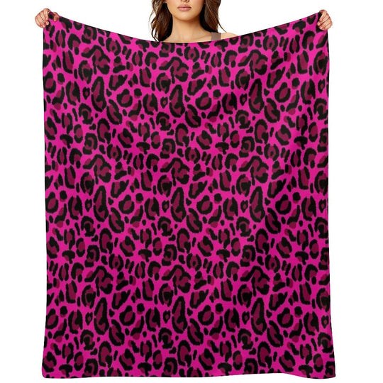 Hot Pink Y2K Aesthetic Leopard Print Plush Throw Blanket