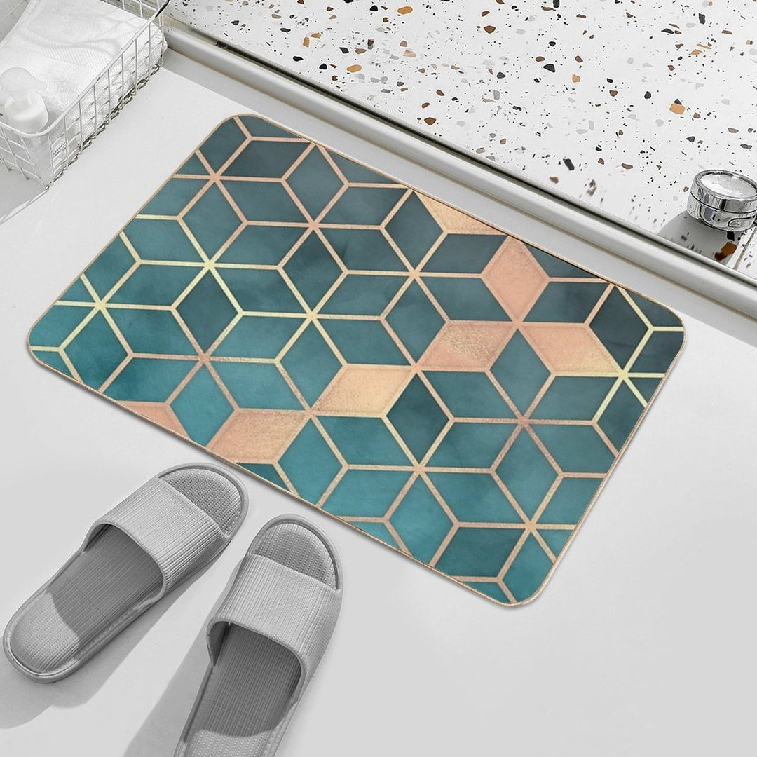 Gold Turquoise Black Gradient Cube  Anti-Trip Bath Mat