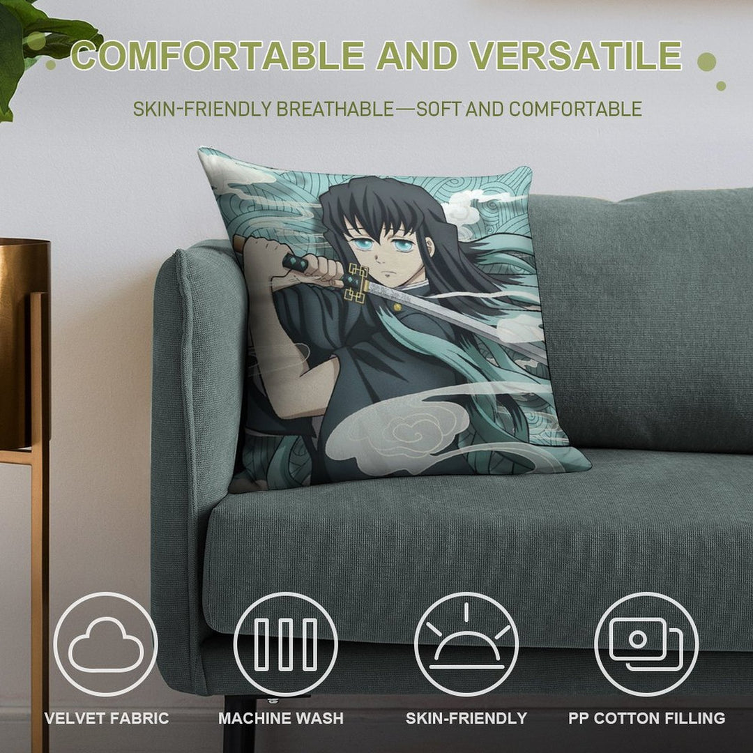 Muichiro Tokito Version 5 Soft Reinforced Edging Throw Pillow