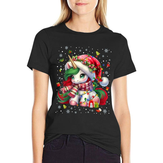Cute Unicorrn Santa Hat Pajamas Christmas Xmas Pjs Girl  Trendy Pattern T-Shirt