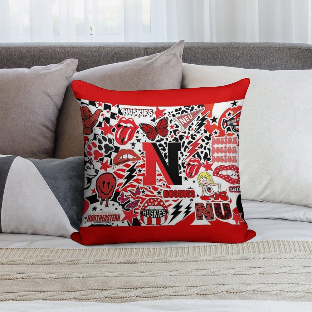 Northeastern Collage Soft Washable Throw Pillow