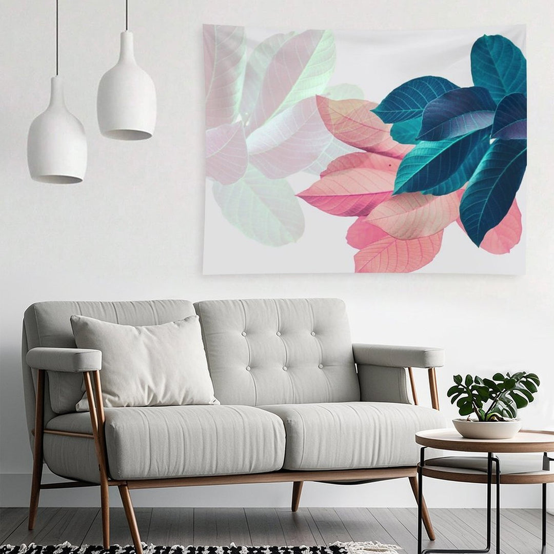 Blue Pink Plant Leaf Tapestry