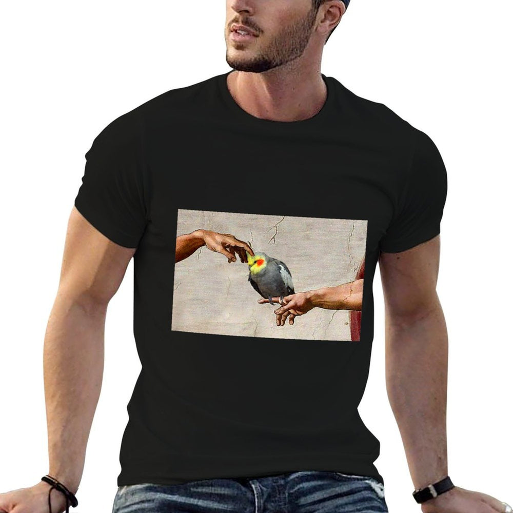 Funny Scritching A Birb, Parrot Art, Michelangelo Cockatiel  Summer-ready Fabric T-Shirt