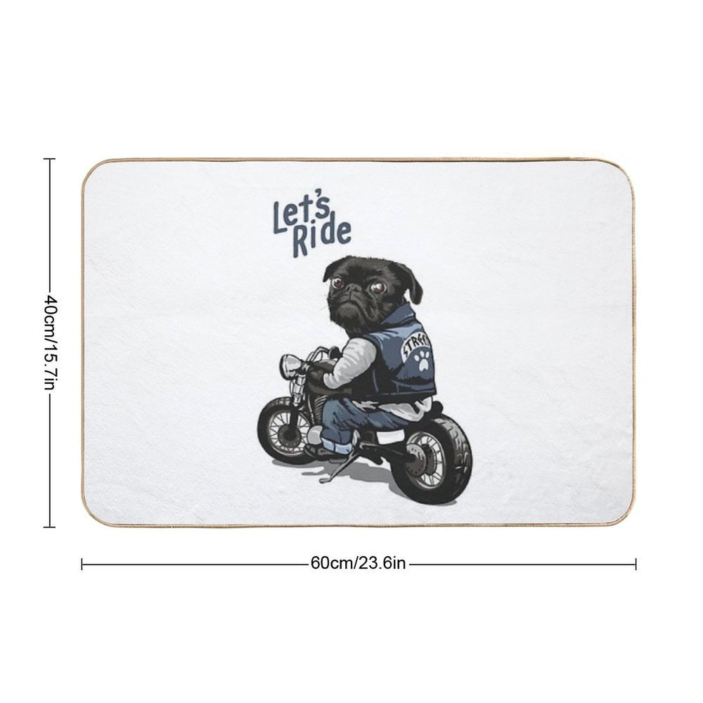 Let's Ride Motorcycle Big Bike Black Pug Dog T-Shirt  Pet-Safe Bath Mat