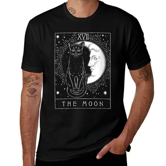 Womens Tarot Card Crescent Moon And Cat Graphic  Easy-care T-Shirt
