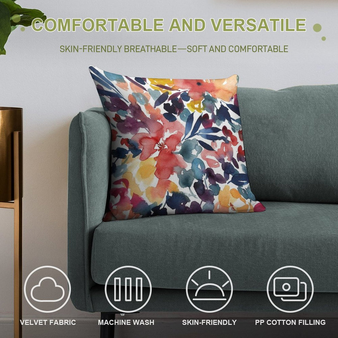 Abstract Watercolor Flowers 31, Colorful Bouquet Illustration Soft Anti-Pilling Throw Pillow