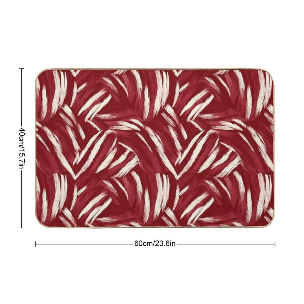 Expressive Red And White Brushstroke Pattern  Dirt-Trapping Bath Mat
