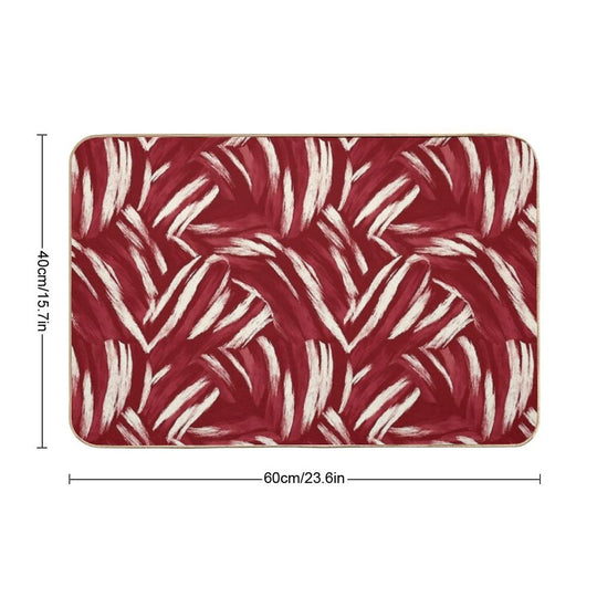 Expressive Red And White Brushstroke Pattern  Dirt-Trapping Bath Mat