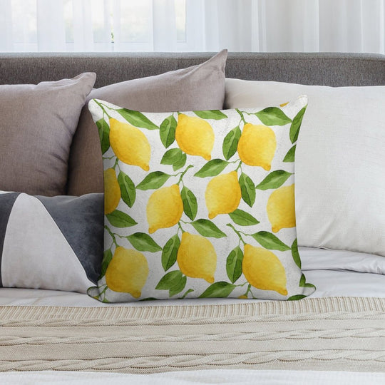 Watercolor Lemon Pattern Soft Durable Construction Throw Pillow