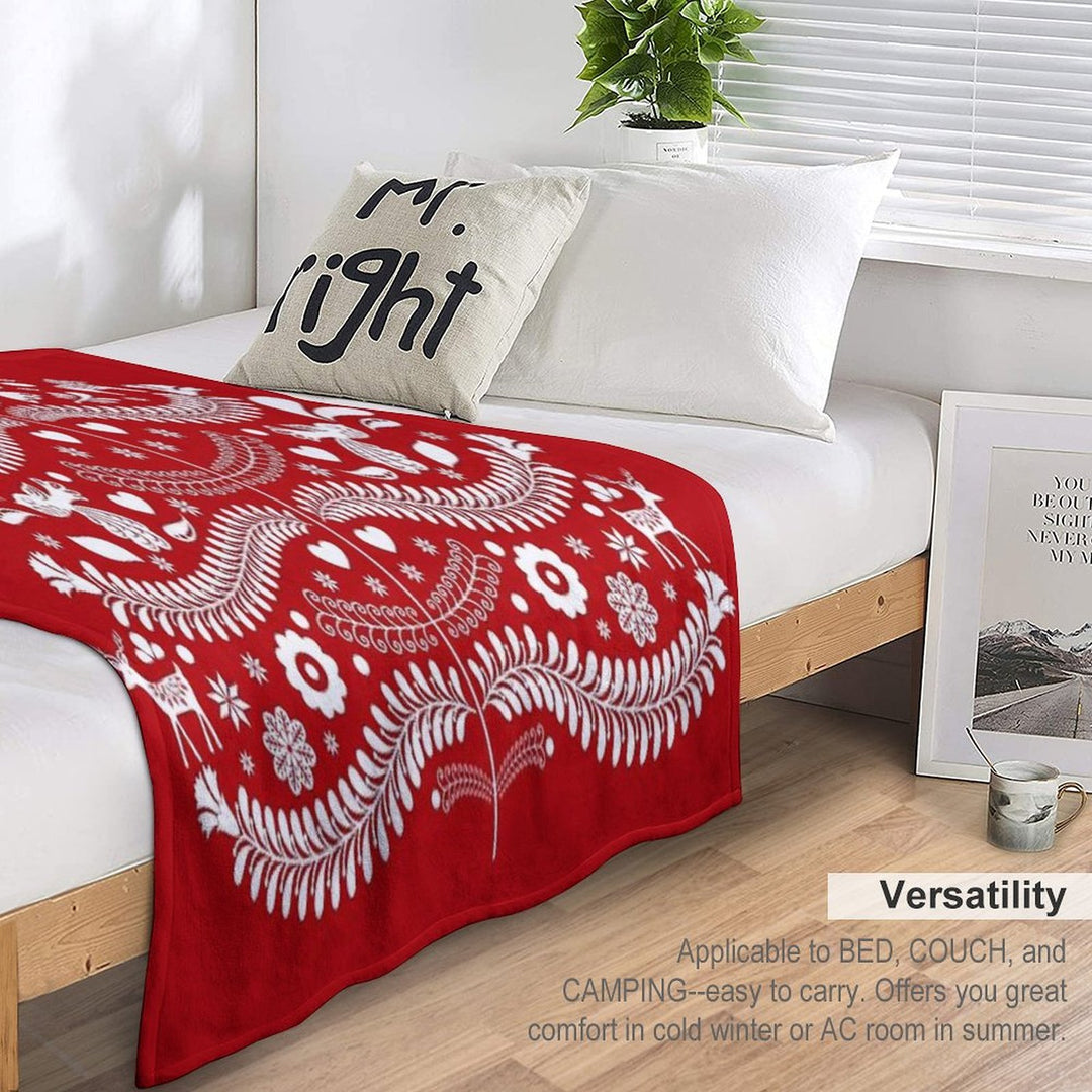 White Scandinavian Christmas Tree on Red Versatility Throw Blanket