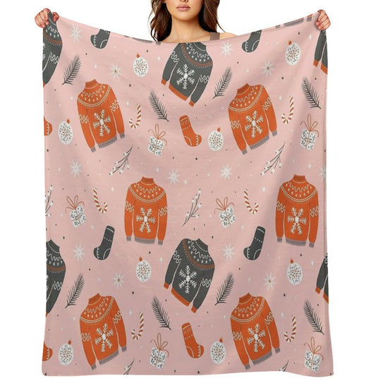 Christmas Sweater Pattern Pink Anti-pilling Throw Blanket