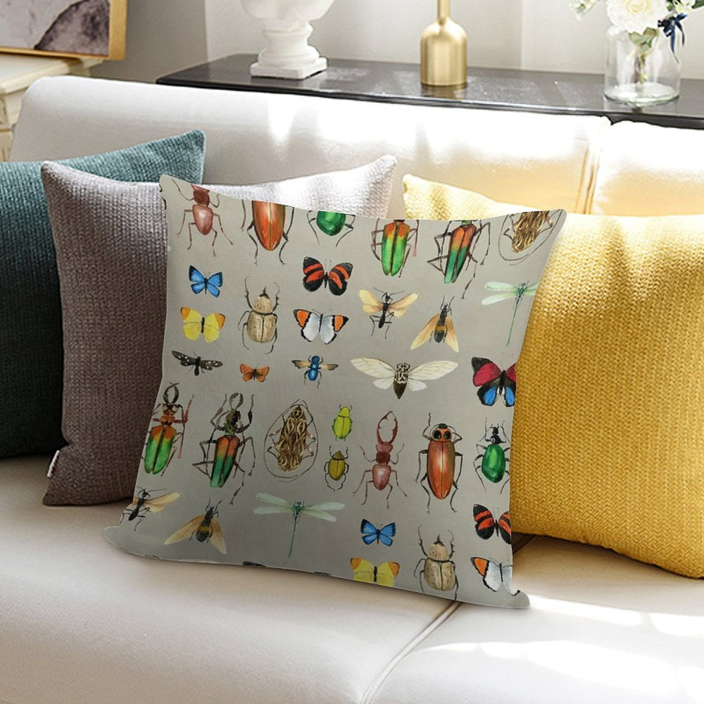 The Usual Suspects - Insects on Grey - Watercolour Bugs Pattern by Cecca Designs Soft Reinforced Edging Throw Pillow