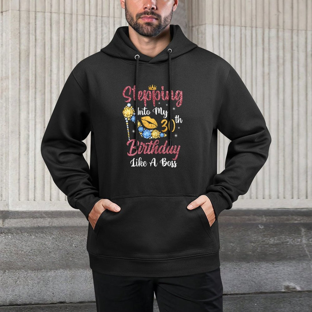 Womens Stepping Into My 30th Birthday Like A Boss Happy To Me Relaxed Fit Hoodie