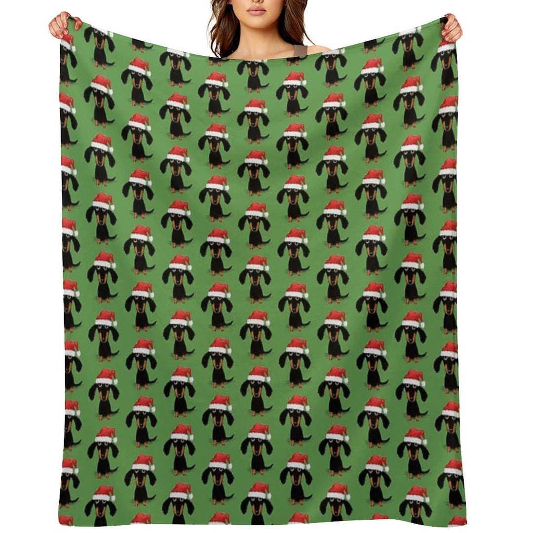 Santa Dachshund  Funny Wiener Dog Christmas Shrink-resistant Throw Blanket