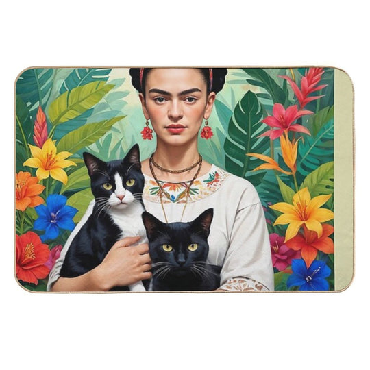 Frida Kahlo  Flowers Black Cats  Kittens  Frida Kahlo  Toxin-Free Bath Mat