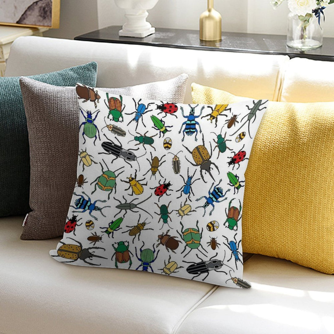 Beetles Pattern  Bugs  Insects  Pattern Soft Hidden Zipper Throw Pillow