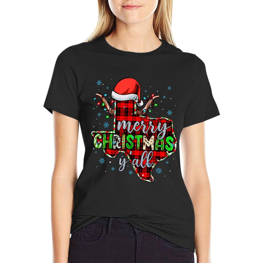 Funny Merry Christmas Yall Texas State Red Plaid Santa Hat  Moisture-wicking T-Shirt