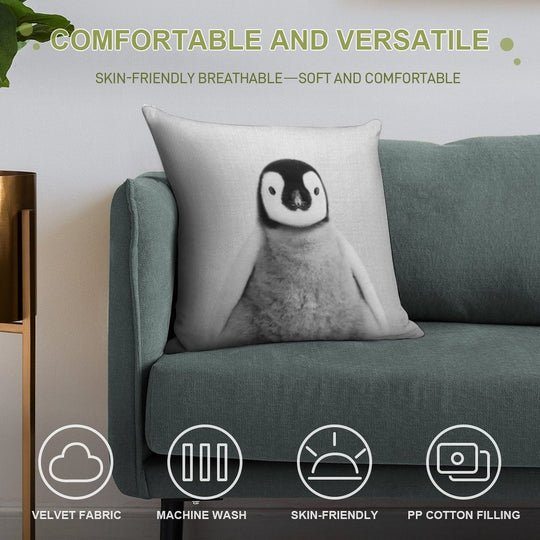 Baby Penguin - Black & White Soft Gift Ready Throw Pillow