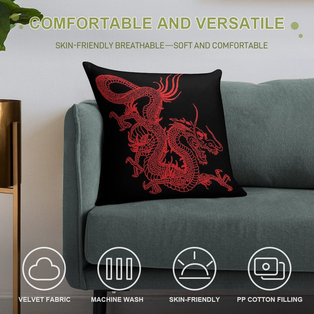 Red Chinese Dragon Soft Decorative Cover Throw Pillow