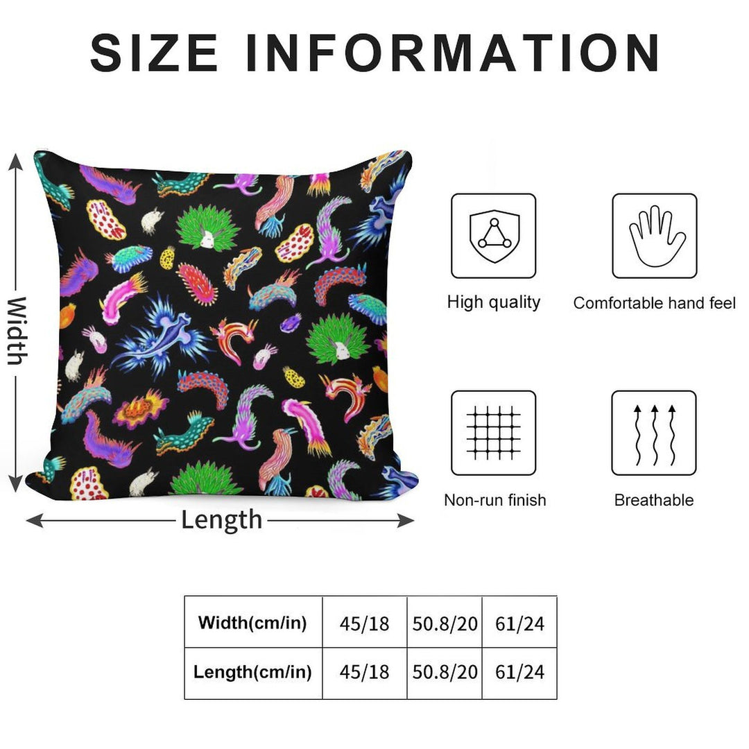 Rainbow Nudibranchs (Sea Slugs) Assortment Soft Bedroom Essential Throw Pillow
