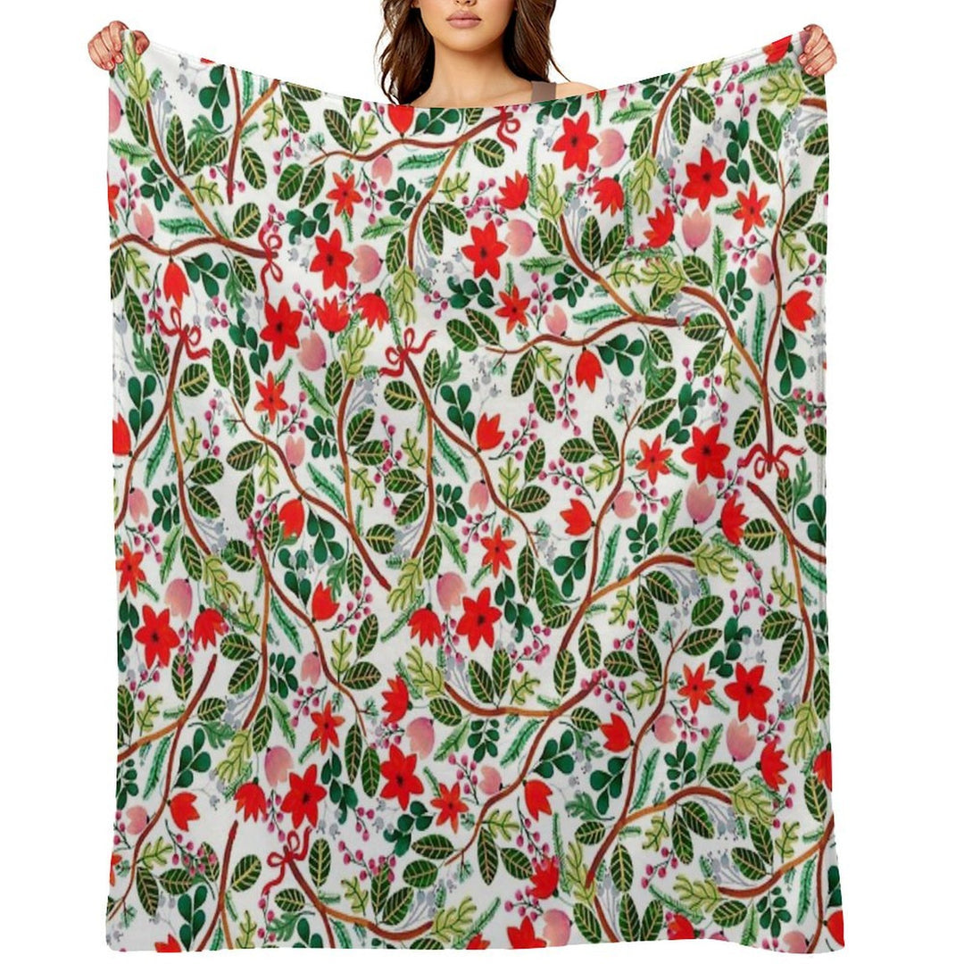 Christmas Floral Pattern Anti-pilling Throw Blanket
