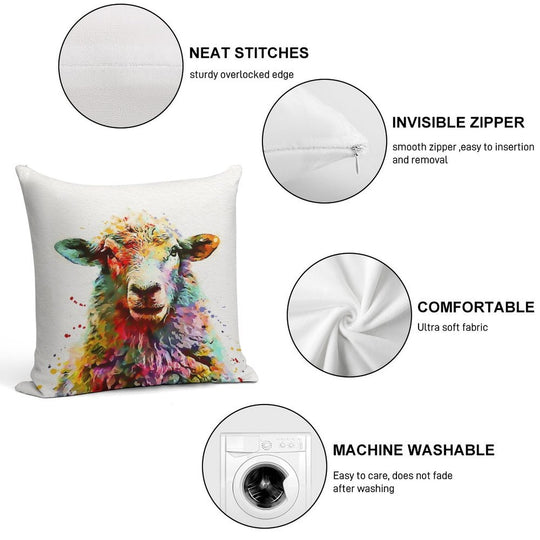 Sheep Watercolor Soft Hidden Zipper Throw Pillow