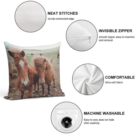 Icelandic Ponies Soft Anti-Pilling Throw Pillow