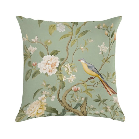 Green Chinoiserie Garden Soft Luxury Feel Throw Pillow