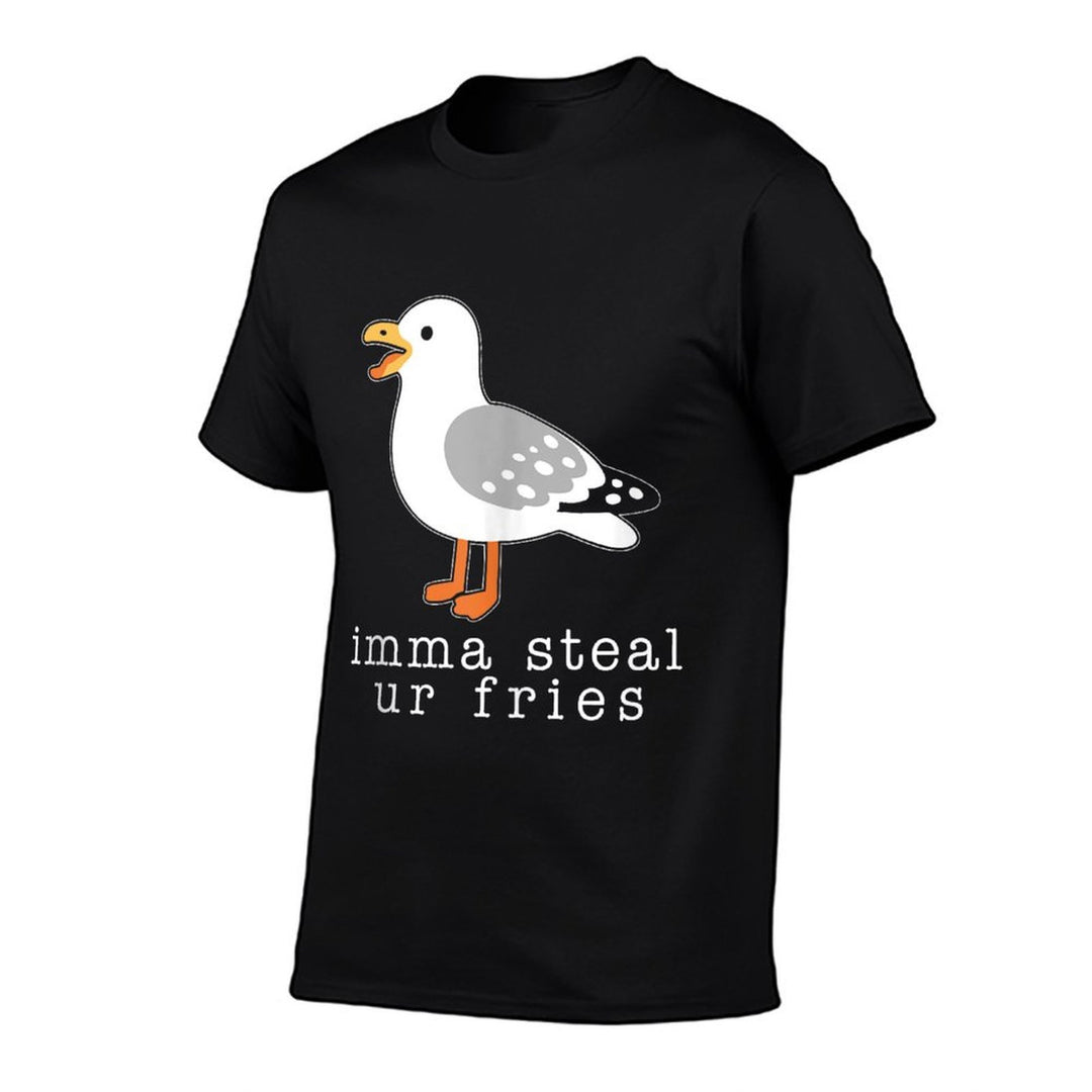 Imma Steal Ur Fries Women, Funny Cute Seagull Brid Meme  Fade-proof Color T-Shirt