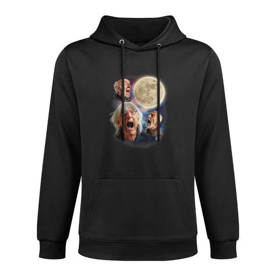 Three Grandpa Moon Old Men Howl At Moon Weird Cursed Image Medium-Weight Fabric Hoodie