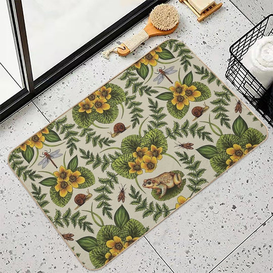 Wetlands Creatures - Toads, Snails, Dragonflies & Marsh Marigolds  High-Traffic Bath Mat