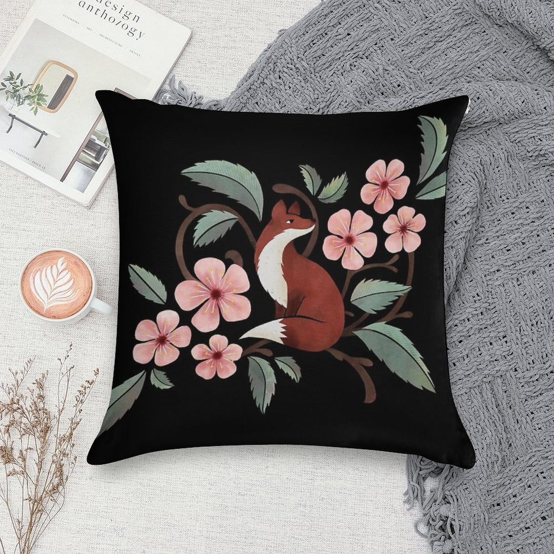 Fox in Cherry Blossoms Soft Warmth Comfort Throw Pillow