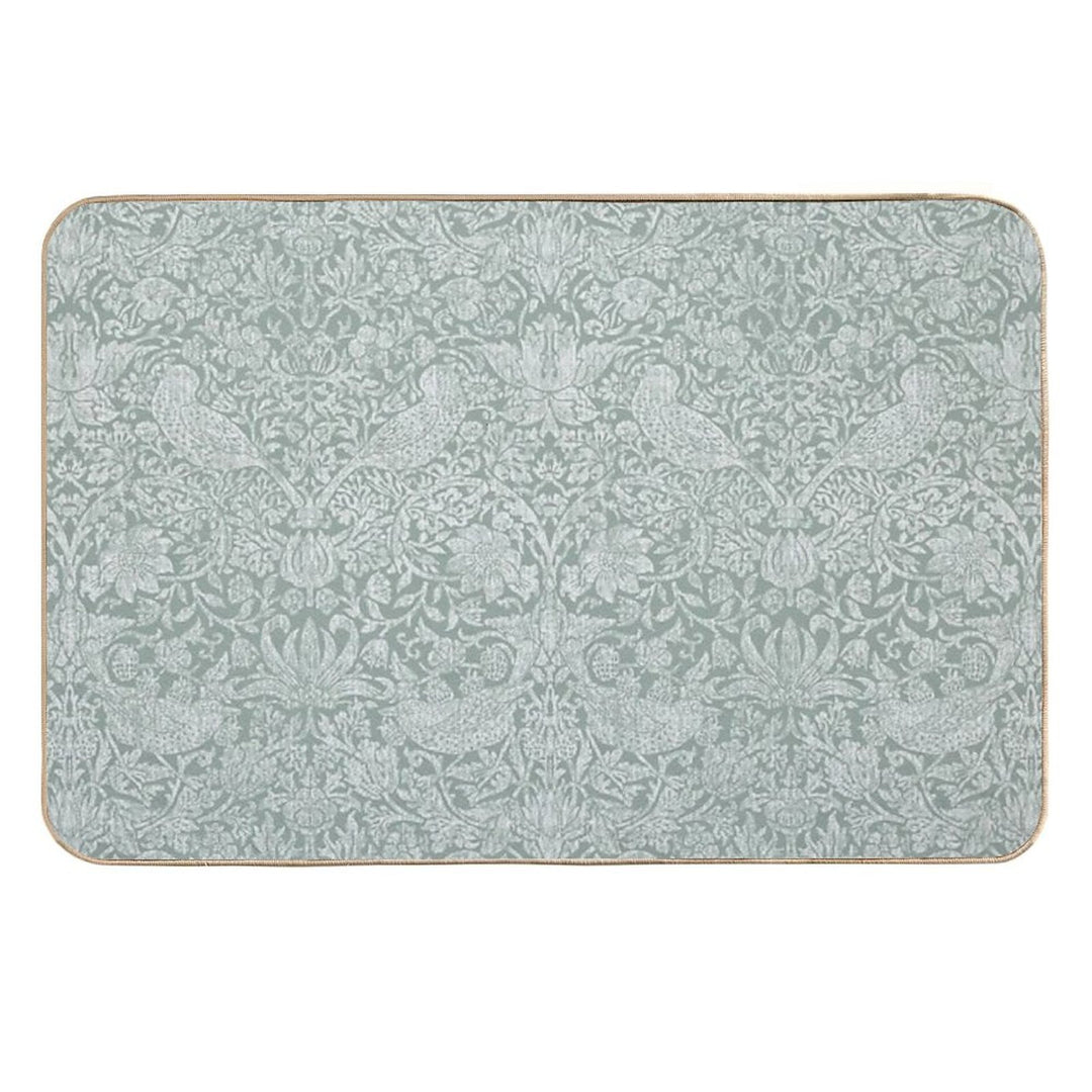 Strawberry Thief Linen on Sage Green  Easy Maintenance Bath Mat